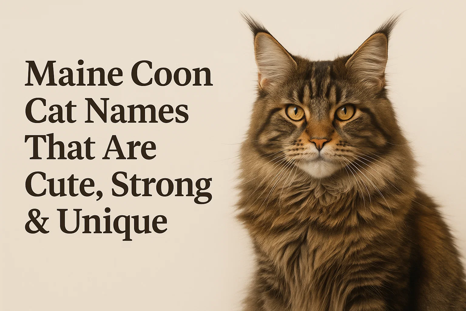 Maine Coon cat sitting regally with tufted ears and golden eyes, featured in header for Maine Coon cat names that are cute, strong, and unique.