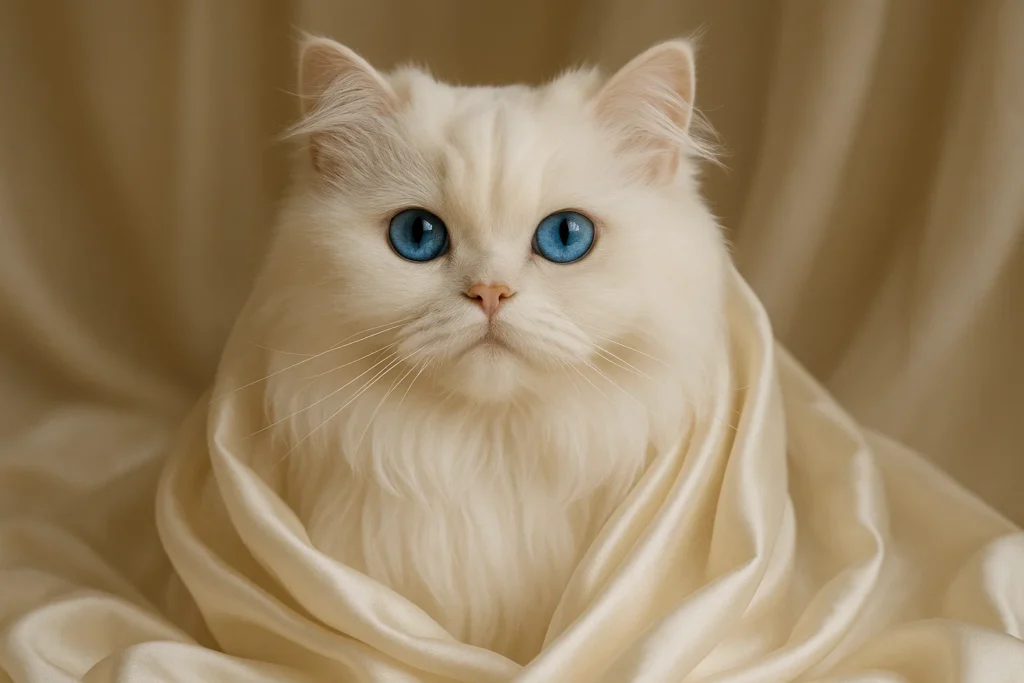 Elegant white Persian cat with blue eyes, inspiration for graceful female cat names.